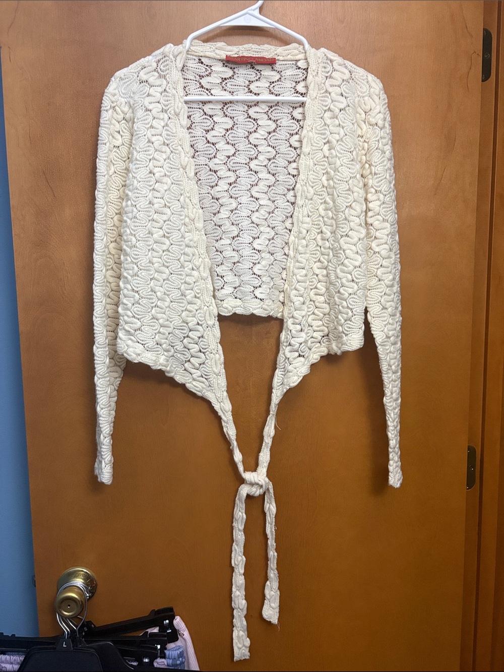 Cream Open-Front Knit Tie-Front Women's Sweater Martino Midali